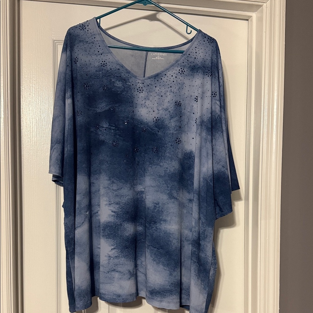 Catherines Navy Tie-Dye Blouse